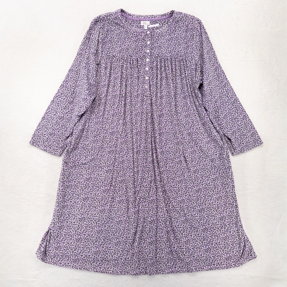 Aria Collection Womens Nightgown 4X Purple Floral Long Sleeve Velour Lounge